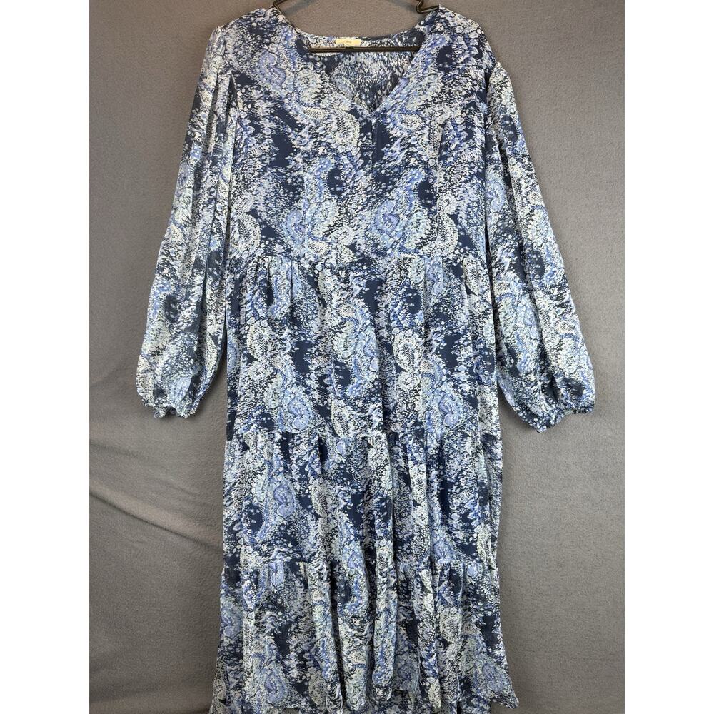JOIE Women's Blue Parisian Paisley Tiered High Low Long Sleeves Maxi Dress M